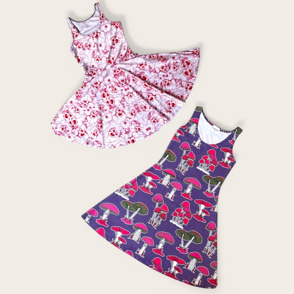 Skater Girls' Mushroom Print A-Line Dress + Red Skulls Tank Dress Bundle